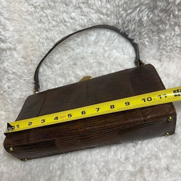 Vintage Brown Snake skin print handbag with antique gold tone hardwares. - Picture 7 of 15